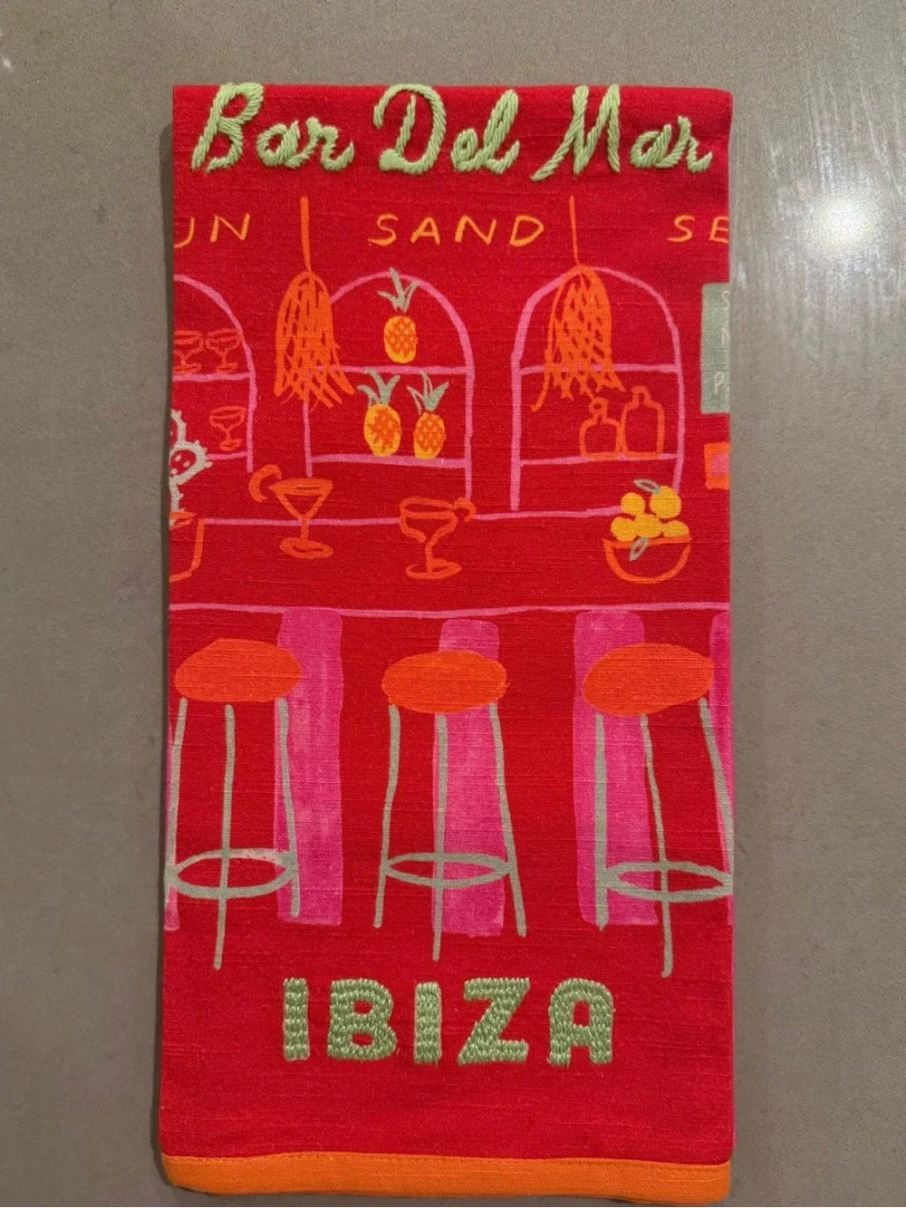 Anthropologie Red & Pink Ibiza Bar Del Mar Kitchen Towel